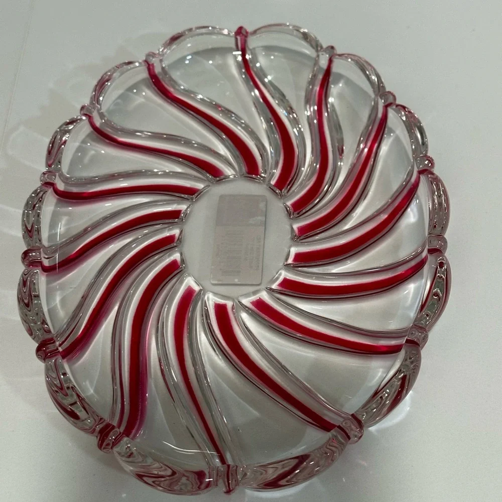 Vintage Mikasa Peppermint Red Swirl Candy Dish 9 1/2